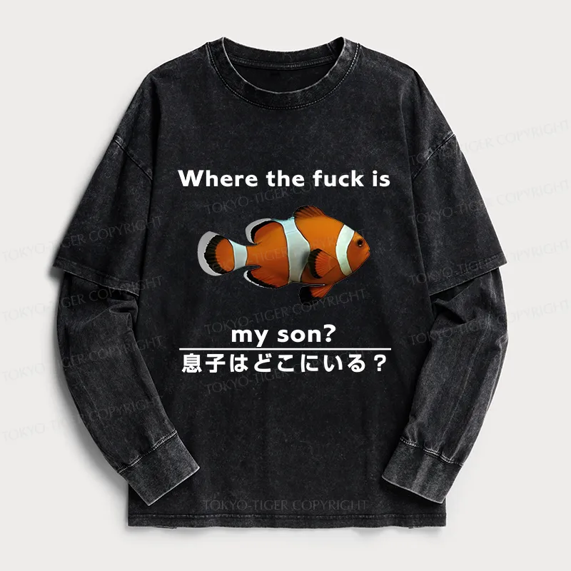 Tokyo-Tiger Fish Looking For Son Washed Double Layer T-Shirt