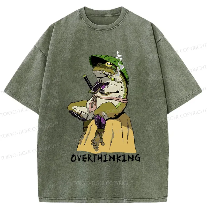 Tokyo-Tiger Overthinking Frog Samurai Washed T-Shirt