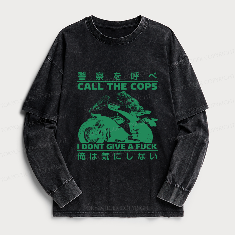 Tokyo-Tiger Funny Frog Riding A Motorcycle Washed Double Layer T-Shirt