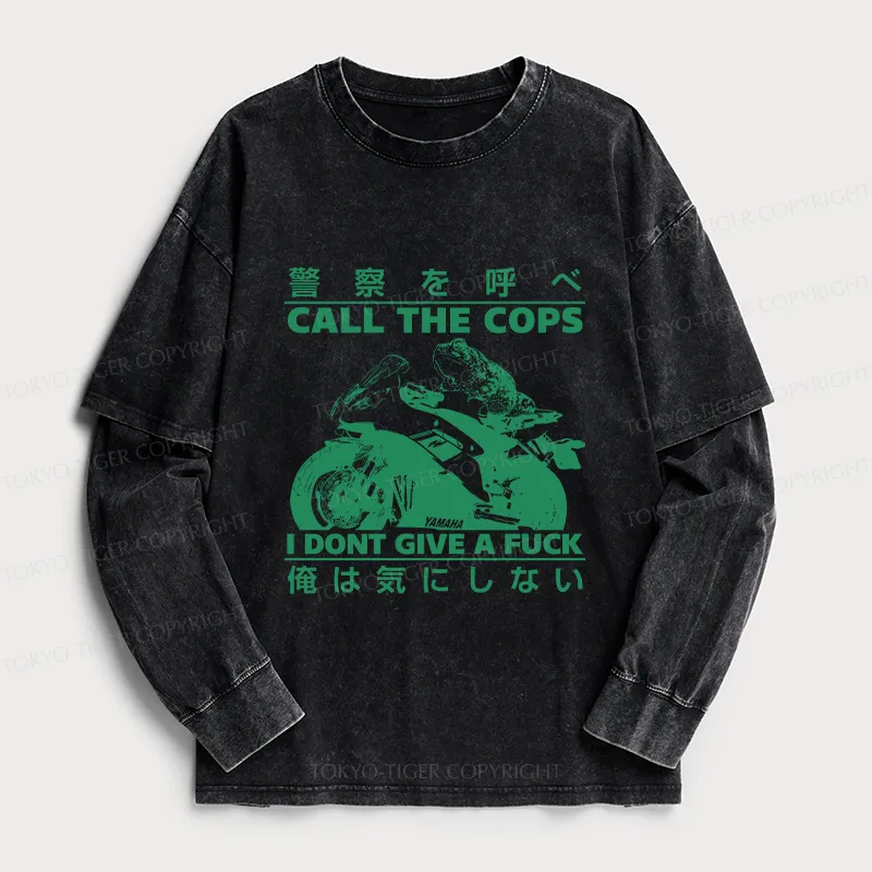 Tokyo-Tiger Funny Frog Riding A Motorcycle Washed Double Layer T-Shirt