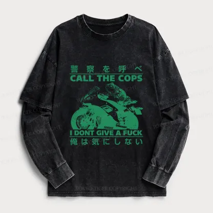 Tokyo-Tiger Funny Frog Riding A Motorcycle Washed Double Layer T-Shirt