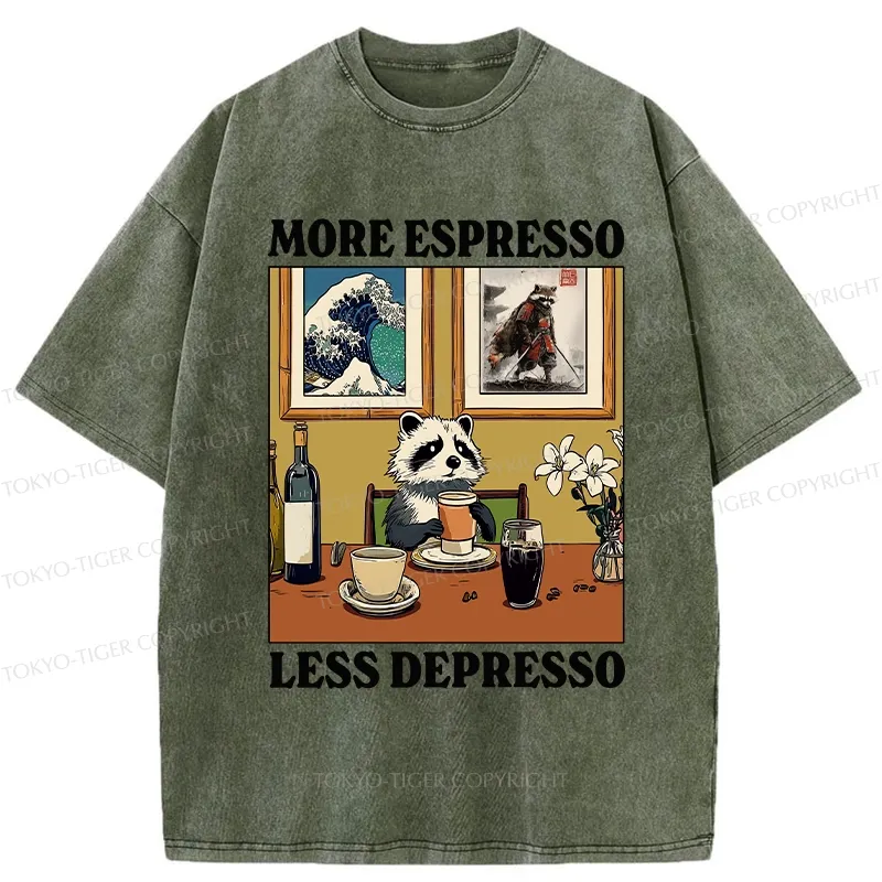 Tokyo-Tiger More Espresso Less Depresso Raccoon Washed T-Shirt