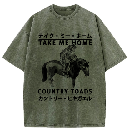 Tokyo-Tiger Funny Toad Ride Horse Washed T-Shirt