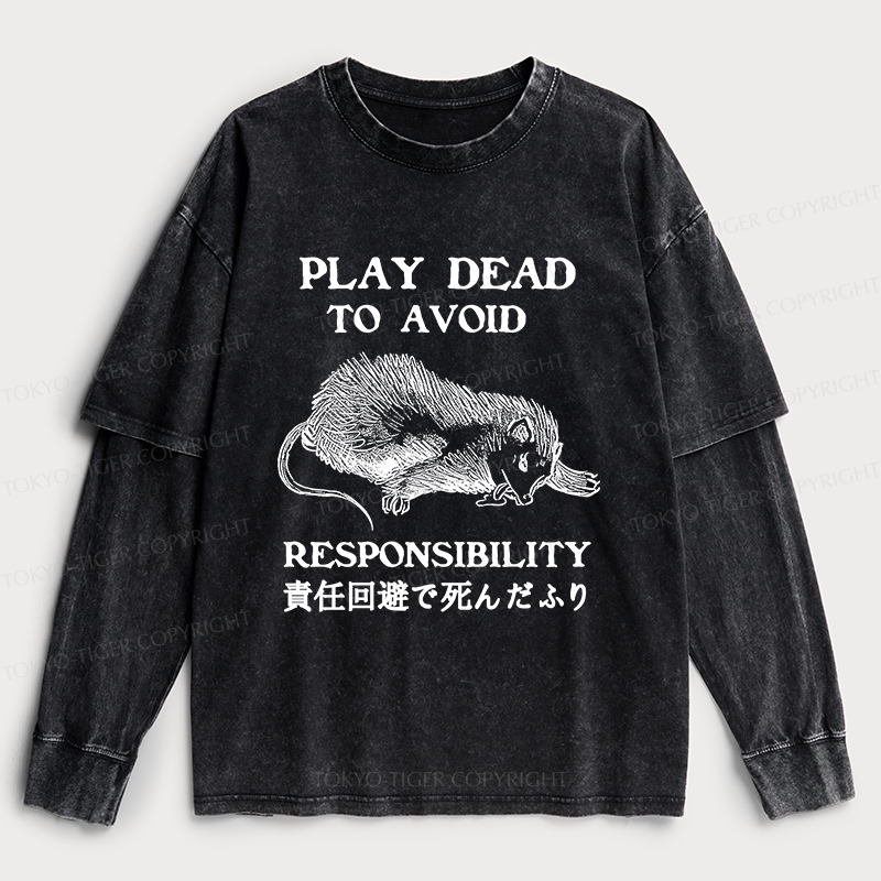 Tokyo-Tiger Play Dead To Avoid Responsibility Washed Double Layer T-Shirt