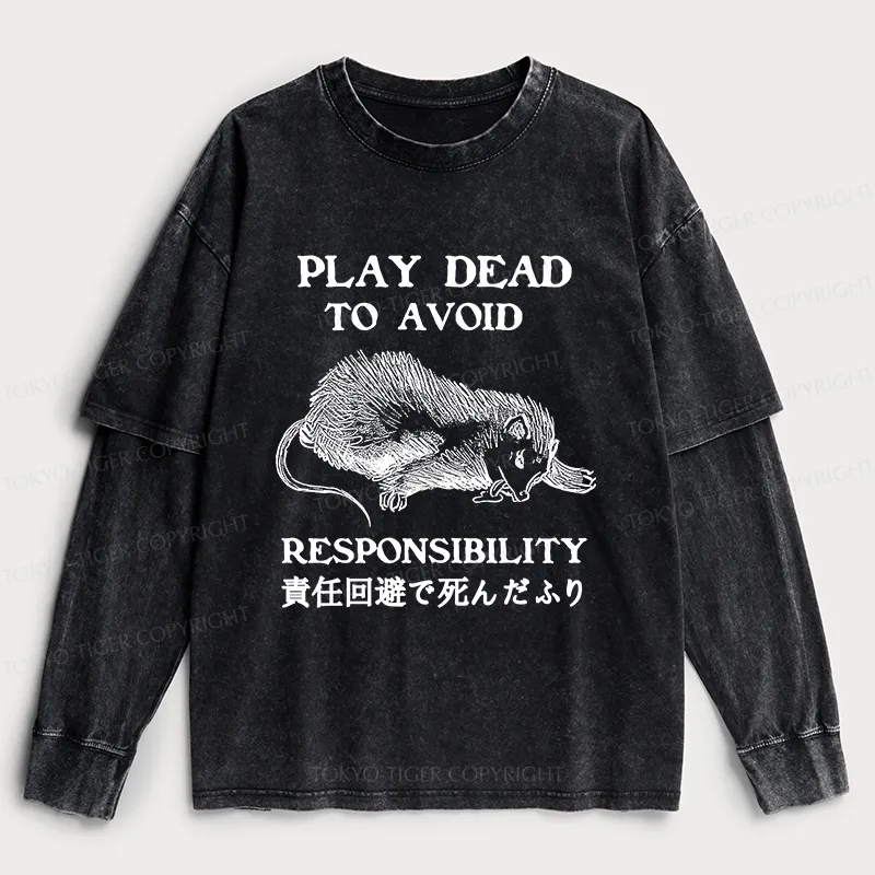 Tokyo-Tiger Play Dead To Avoid Responsibility Washed Double Layer T-Shirt