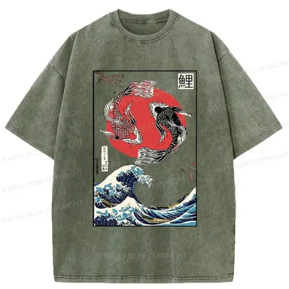 Tokyo-Tiger Retro Japanese Koi Washed T-Shirt