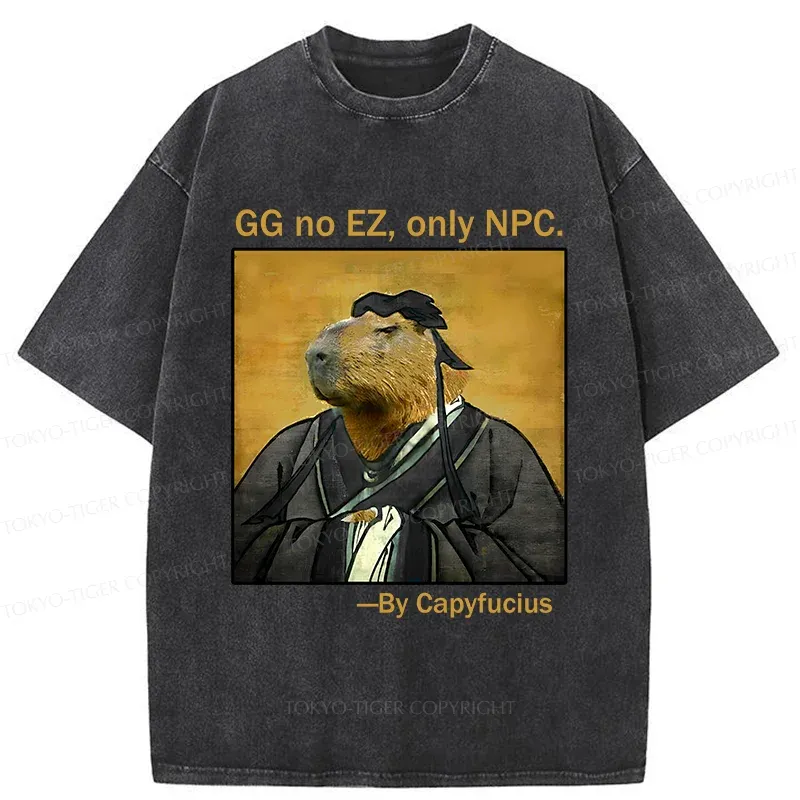 Tokyo-Tiger Confucius Capybara Quote Washed T-Shirt