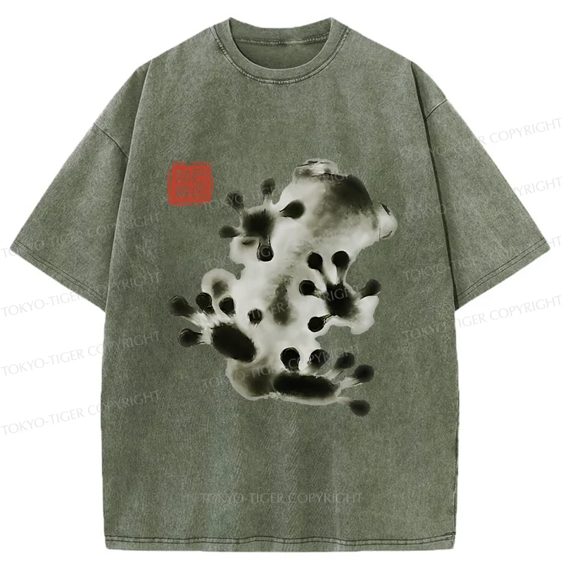 Tokyo-Tiger Ink Painting Frog Washed T-Shirt