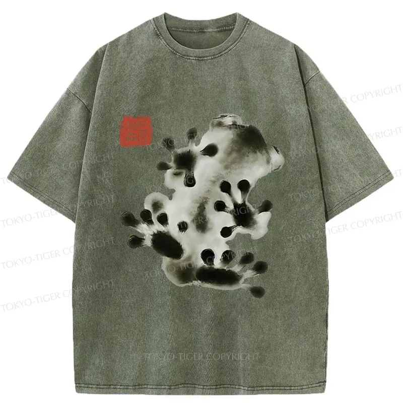 Tokyo-Tiger Ink Painting Frog Washed T-Shirt