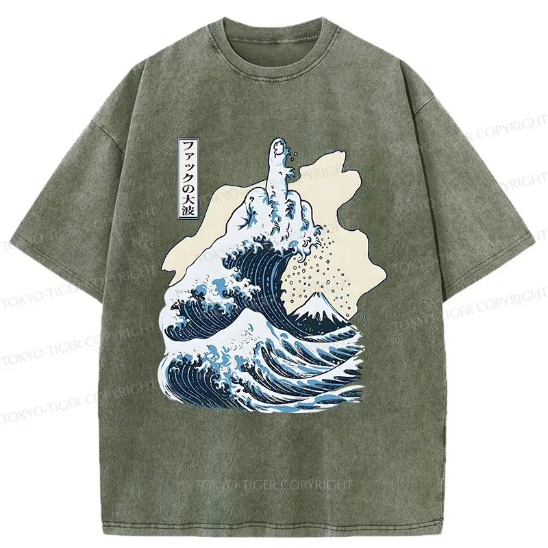 Tokyo-Tiger Angry Waves Washed T-Shirt