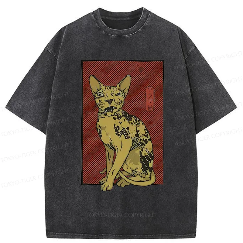 Tokyo-Tiger Japanese Hairless Cat Washed T-Shirt