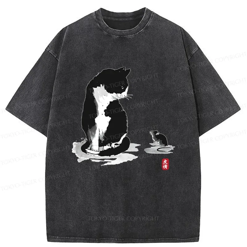Tokyo-Tiger Cat And Mouse Friendship Washed T-Shirt