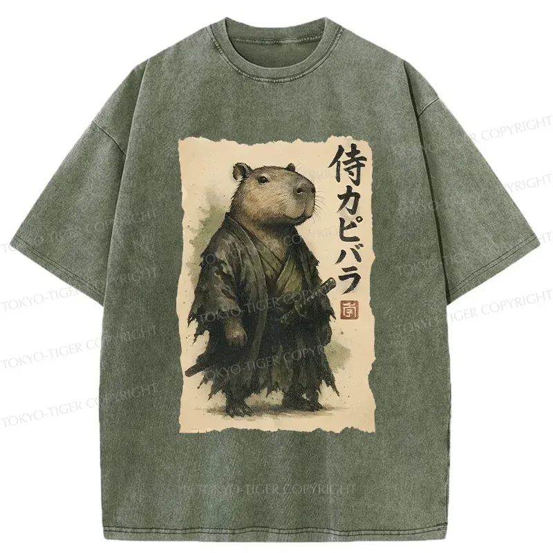 Tokyo-Tiger Capybara Samurai Washed T-Shirt