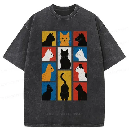 Tokyo-Tiger Cat Silhouette Washed T-Shirt