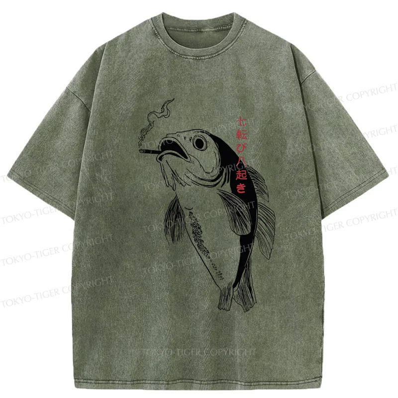 Tokyo-Tiger Smoked Fish Washed T-Shirt