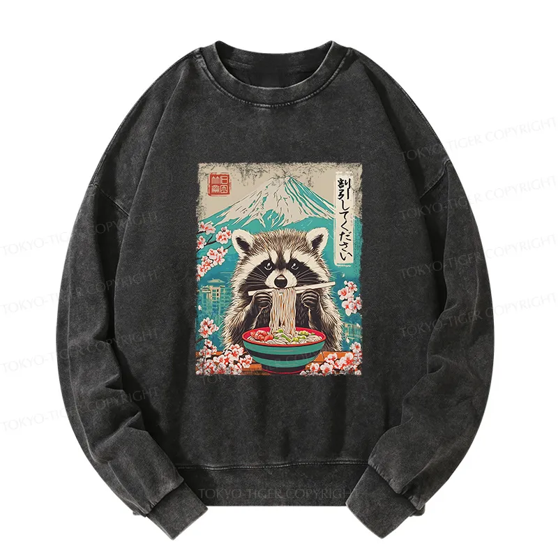 Tokyo-Tiger Please Give Raccoon A Discount Washed Sweatshirt