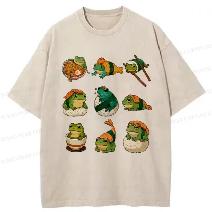 Tokyo-Tiger Japanese Food Frog Series Washed T-Shirt