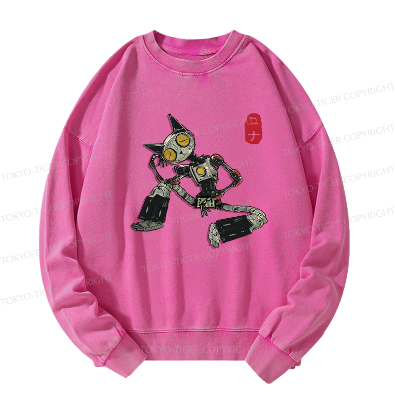 Tokyo-Tiger Contemplative Robot Cat Washed Sweatshirt
