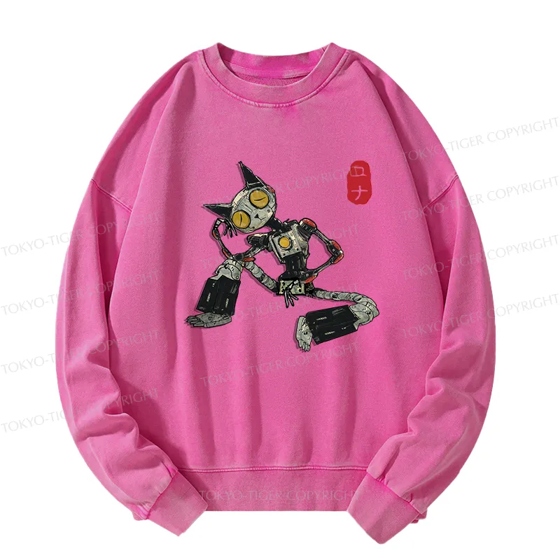 Tokyo-Tiger Contemplative Robot Cat Washed Sweatshirt