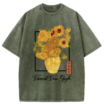 Tokyo-Tiger Sunflowers Van Gogh Washed T-Shirt