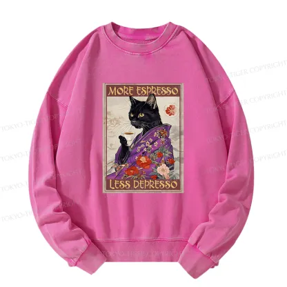 Tokyo-Tiger Japanese Cat Drinking Coffee Washed Sweatshirt