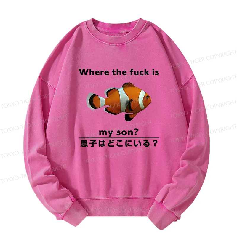 Tokyo-Tiger Fish Looking For Son Washed Sweatshirt