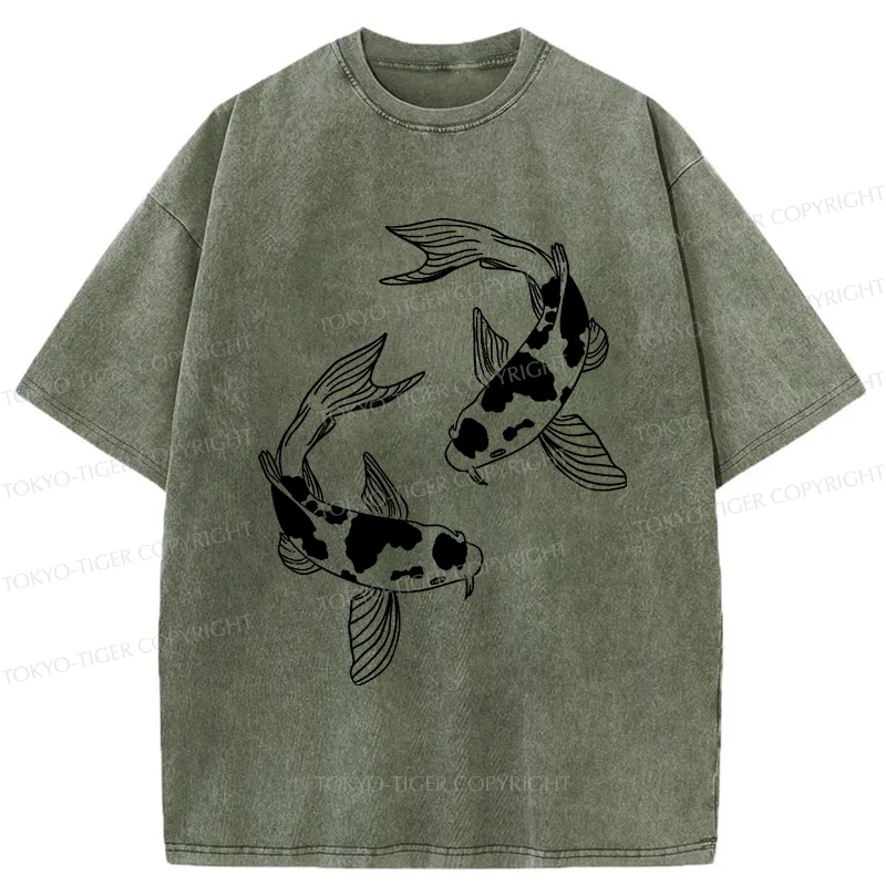 Tokyo-Tiger Two Beautiful Koi Washed T-Shirt