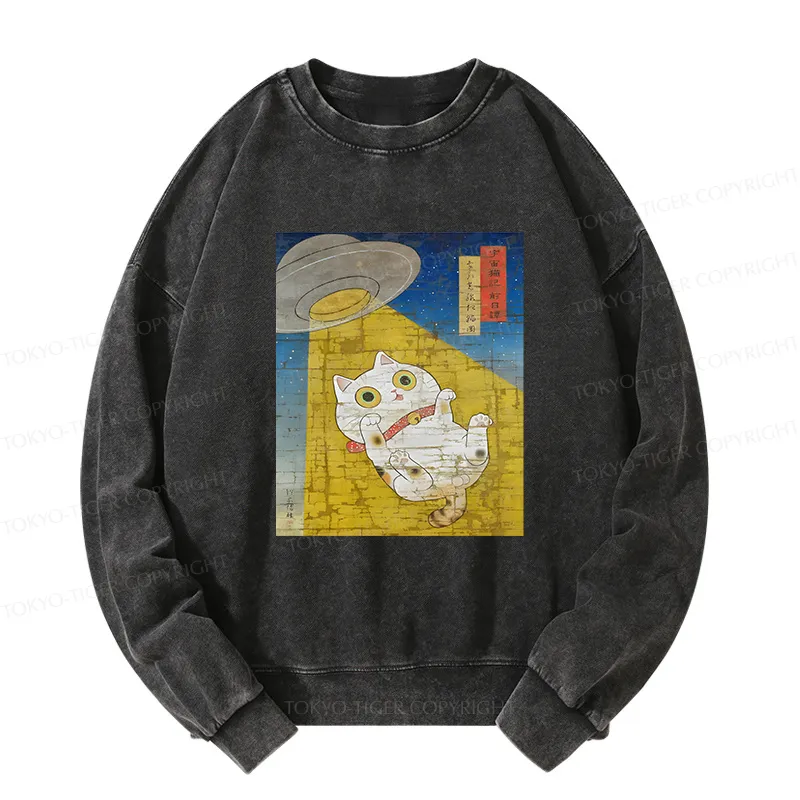 Tokyo-Tiger Funny Meow-FO Kidnapping Cat Washed Sweatshirt