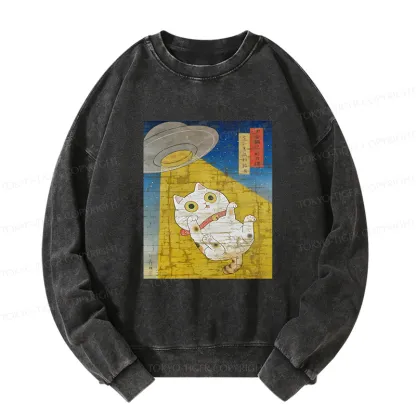 Tokyo-Tiger Funny Meow-FO Kidnapping Cat Washed Sweatshirt