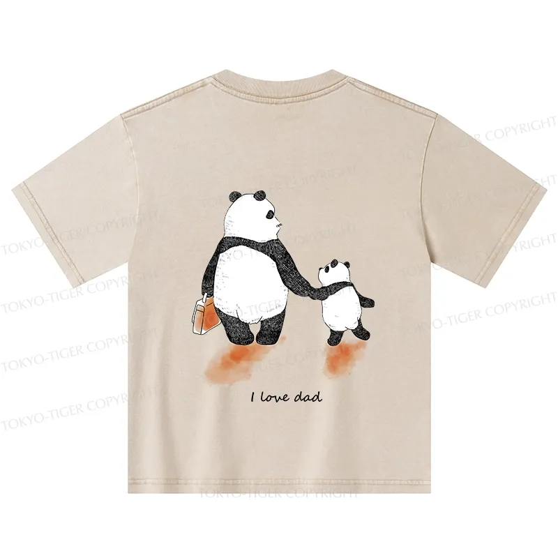Tokyo-Tiger I Love My Father Back Print Kids Washed T-Shirt