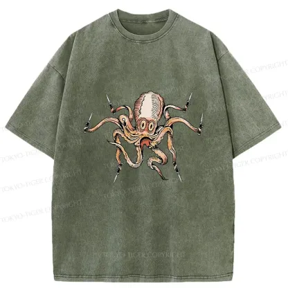 Tokyo-Tiger Octopus With Knife Washed T-Shirt