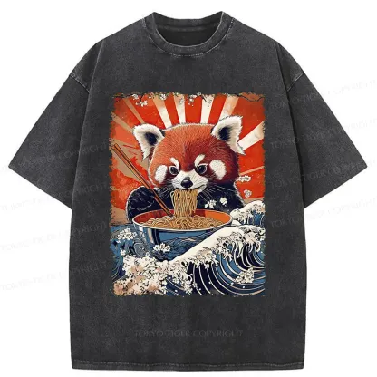 Tokyo-Tiger Red Panda Eating Ramen Washed T-Shirt