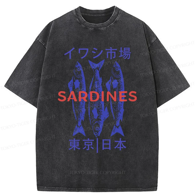 Tokyo-Tiger Japan Sardines Market Washed T-Shirt