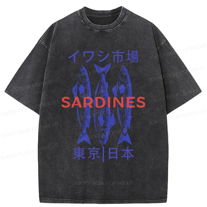 Tokyo-Tiger Japan Sardines Market Washed T-Shirt