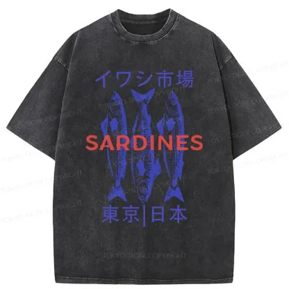 Tokyo-Tiger Japan Sardines Market Washed T-Shirt