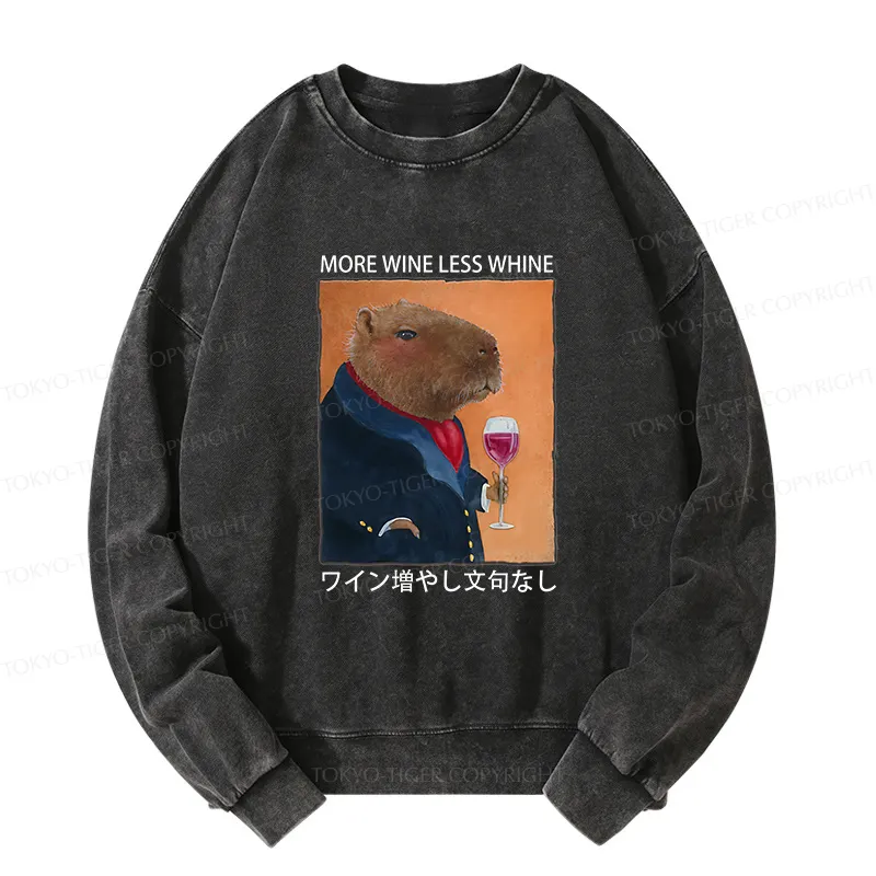 Tokyo-Tiger Capybara More Wine Less Whine Washed Sweatshirt