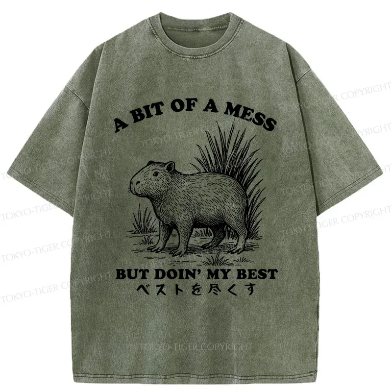 Tokyo-Tiger Capybara Doing Its Best Washed T-Shirt