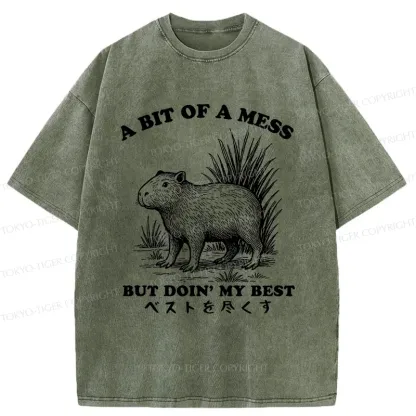 Tokyo-Tiger Capybara Doing Its Best Washed T-Shirt
