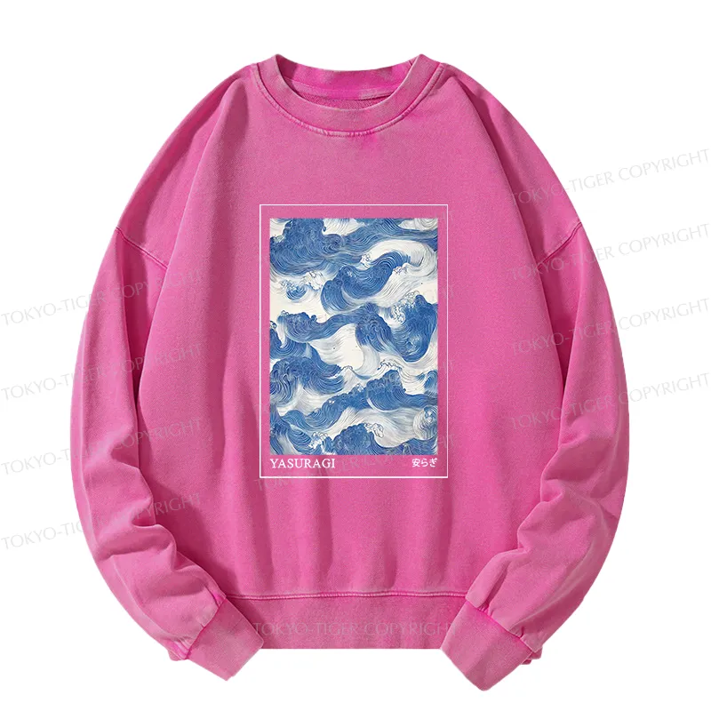 Tokyo-Tiger Japanese Retro Art Wave Washed Sweatshirt