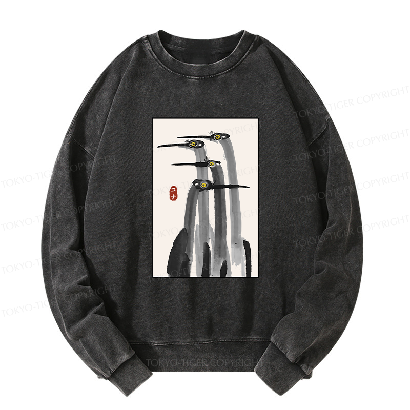Tokyo-Tiger Japanese Crane Poster Washed Sweatshirt