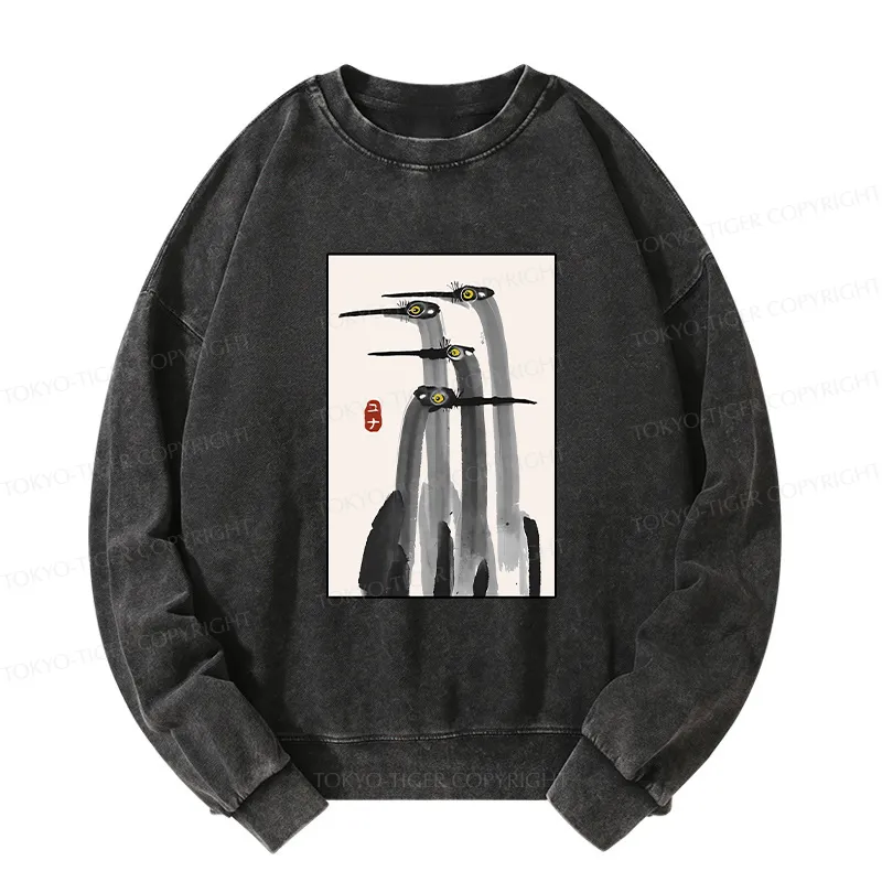 Tokyo-Tiger Japanese Crane Poster Washed Sweatshirt