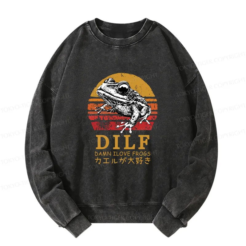Tokyo-Tiger Funny Frog Lover Washed Sweatshirt