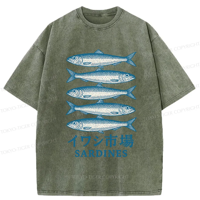 Tokyo-Tiger Japanese Sardines Market Washed T-Shirt