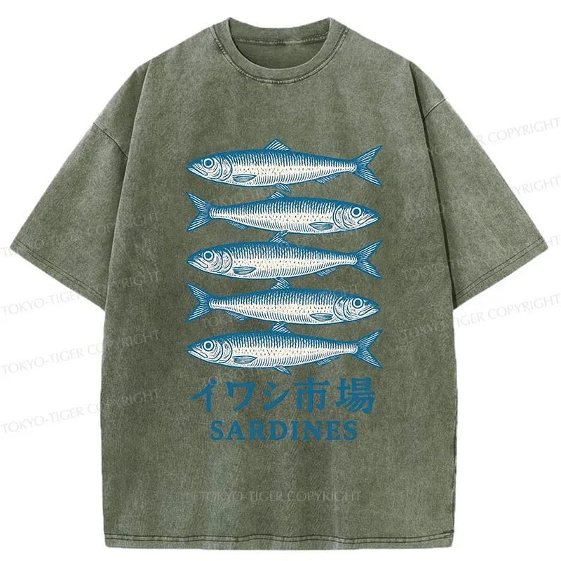 Tokyo-Tiger Japanese Sardines Market Washed T-Shirt