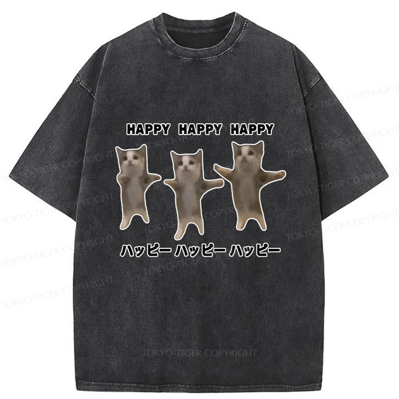 Tokyo-Tiger Dancing Cats Washed T-Shirt