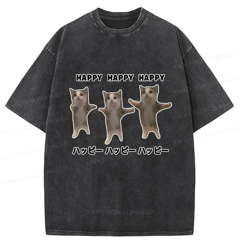 Tokyo-Tiger Dancing Cats Washed T-Shirt