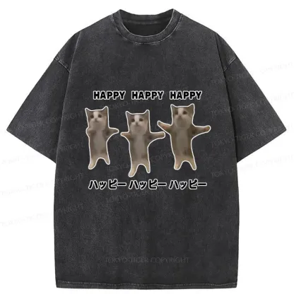 Tokyo-Tiger Dancing Cats Washed T-Shirt