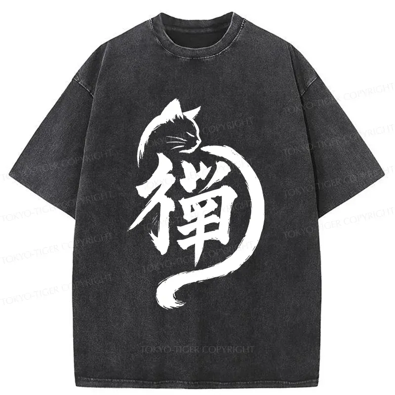 Tokyo-Tiger Zen Cat Washed T-Shirt