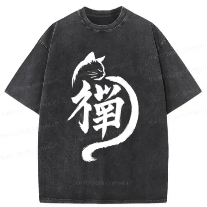 Tokyo-Tiger Zen Cat Washed T-Shirt