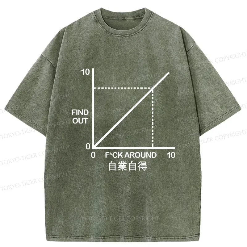 Tokyo-Tiger Funny Coordinate System Washed T-Shirt